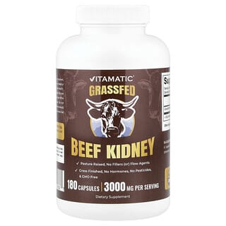 Vitamatic, Grassfed Beef Kidney, 180 Capsules (500 mg per Capsule)