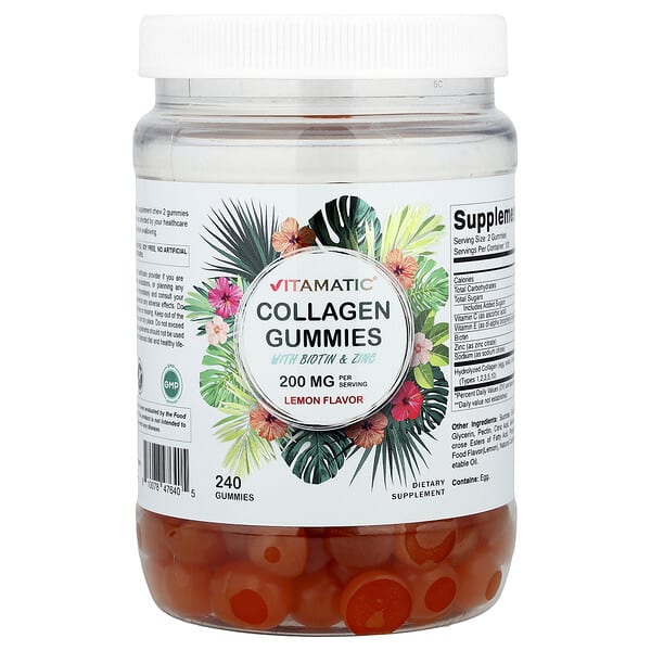 Collagen Gummies with Biotin & Zinc, Lemon, 240 Gummies