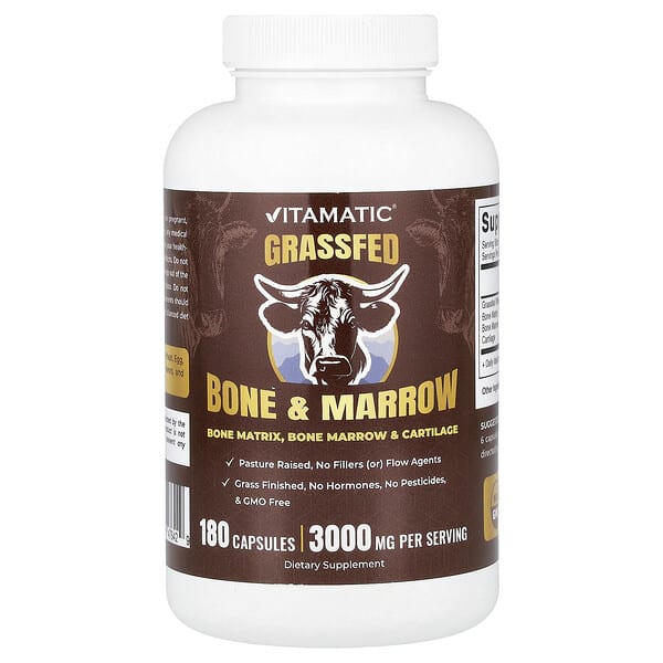 Vitamatic, 목초 사육 뼈 & 골수, 캡슐 180정(캡슐 1정당 500mg)