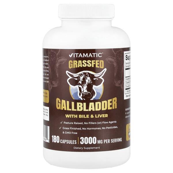 Vitamatic, Grassfed Gallbladder With Bile & Liver, 180 Capsules (500 mg per Capsule) — product photo 1