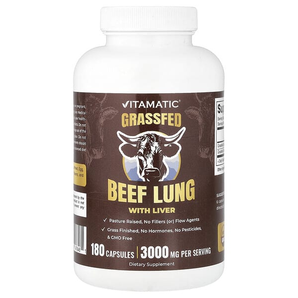 Vitamatic, Grassfed Beef Lung With Liver, 180 Capsules
