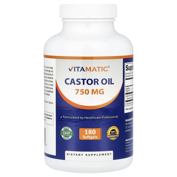 Vitamatic, Castor Oil, 750 mg, 180 Softgels — product photo 1