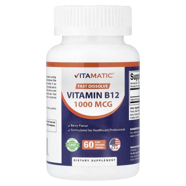 Vitamatic, Vitamin B12, Berry, 1,000 mg, 60 Fast Dissolve Tablets — product photo 1
