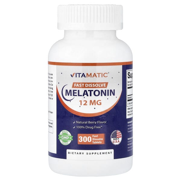 Vitamatic, Melatonin, Natural Berry , 12 mg, 300 Fast Dissolve Tablets — product photo 1