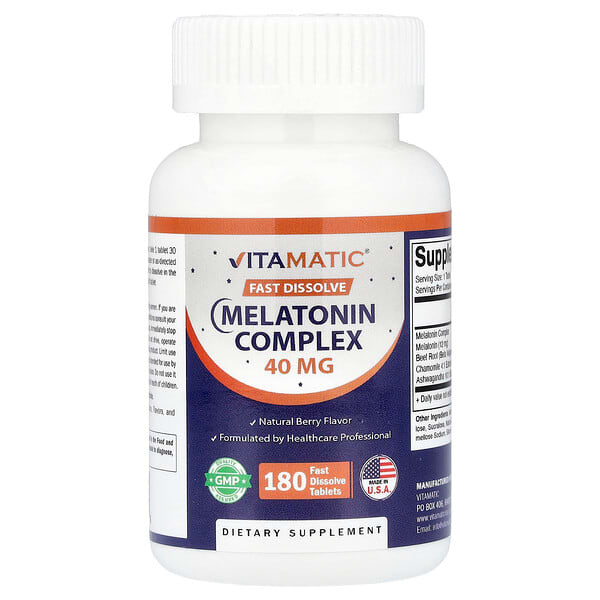 Vitamatic, Мелатонин, ягоды, комплексный, 180 быстро растворяющихся таблеток