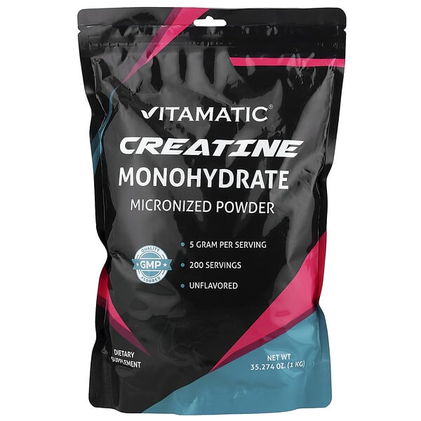 Vitamatic, 크레아틴 일수화물, 미분화 분말, 무맛, 1kg(35.274oz)