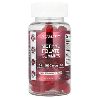 Vitamatic, Žuvacie cukríky s metylfolátom, prírodná jahoda, 1 000 mcg, 60 žuvacích cukríkov