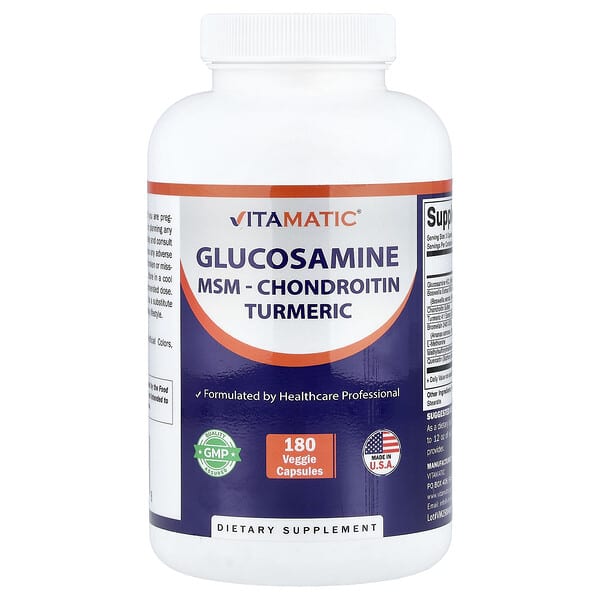 Vitamatic, Glucosamine, MSM, Chondroitin, Turmeric, 180 Veggie Capsules — product photo 1