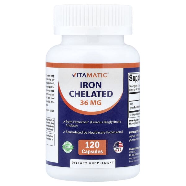 Vitamatic, Iron Chelated, 36 mg, 120 Capsules