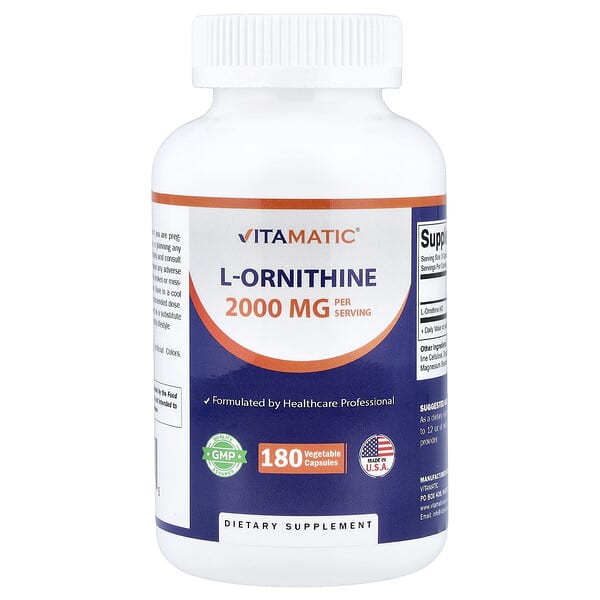 Vitamatic, L-Ornithine, 180 Vegetable Capsules (666 mg per Capsule) — product photo 1