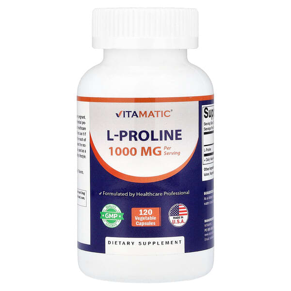 Vitamatic, L-Proline, 120 Vegetable Capsules (500 mg per Capsule)