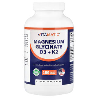 Vitamatic, Magnesium-Glycinat D3 + K2, 180 pflanzliche Kapseln