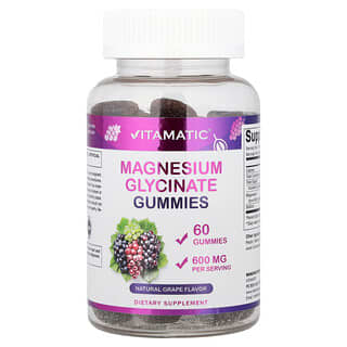 Vitamatic, Magnesium-Glycinat-Gummis, natürliche Traube, 60 Fruchtgummis (300 mg pro Fruchtgummis)
