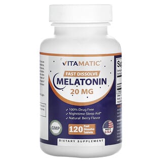 Vitamatic, Mélatonine à dissolution rapide, Baies naturelles, 20 mg, 120 comprimés à dissolution rapide