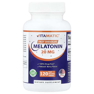 Vitamatic, Melatonina, Fruto Silvestre Natural, 20 mg, 120 Comprimidos de Dissolução Rápida