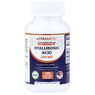Vitamatic, Alta Potência, Ácido Hialurônico, 200 mg, 120 Cápsulas Vegetais