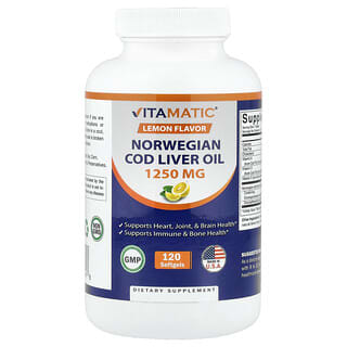 Vitamatic, Minyak Hati Ikan Kod Islandia, Lemon, 120 Kapsul Gel Lunak