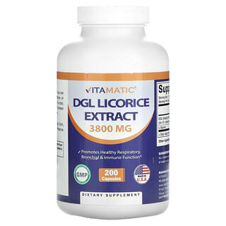 Vitamatic, Extrato de Alcaçuz DGL, 3.800 mg, 200 Cápsulas