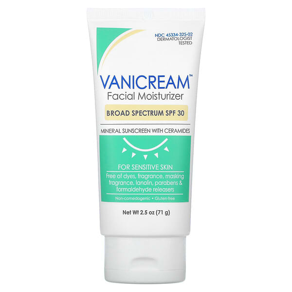Vanicream, 面部保濕霜，含神經醯胺的礦物質抗曬霜，適合敏感肌膚，SPF 30，2.5 盎司（71 克）