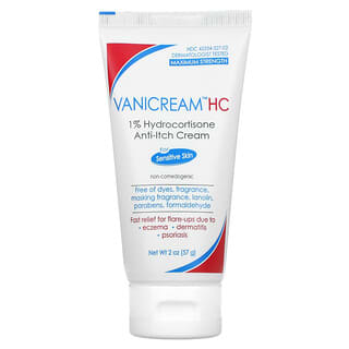 Vanicream, Crema antipicazón con hidrocortisona al 1% HC, Máxima concentración, Para pieles sensibles, Sin fragancia, 57 g (2 oz)