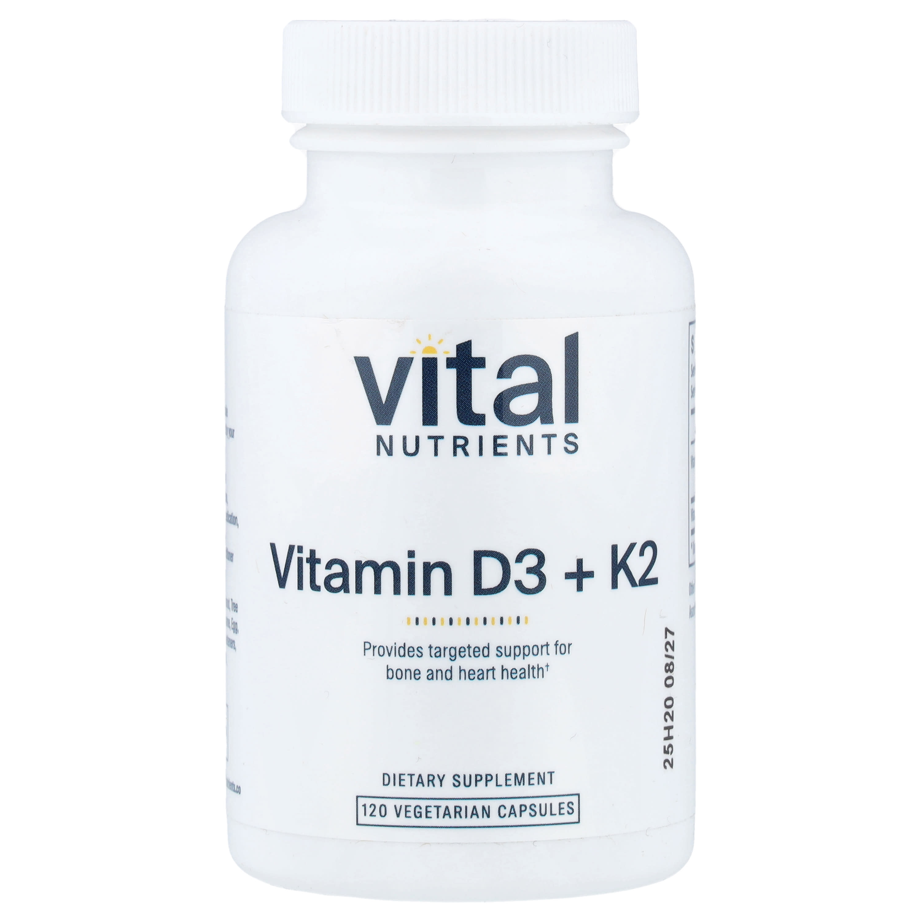 Vital Nutrients, витамины D3 и К2, 120 вегетарианских капсул