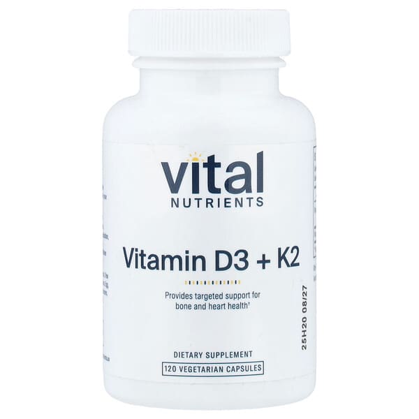 Vital Nutrients, Vitamin D3 + K2, 120 Vegetarian Capsules — product photo 1