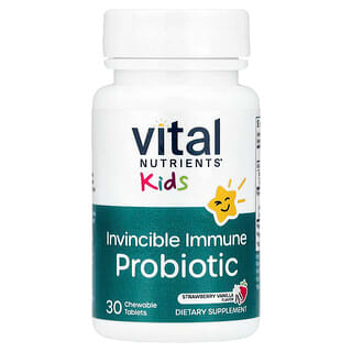 Vital Nutrients, Crianças, Invincible Immune Probiotic, Morango e Baunilha, 30 Comprimidos Mastigáveis