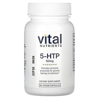 Vital Nutrients‏, "‎5-HTP‏, 50 מ""ג, 60 כמוסות טבעוניות."