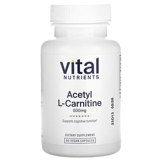 Vital Nutrients‏, "אצטיל L-קרניטין, 500 מ""ג, 60 כמוסות טבעוניות."