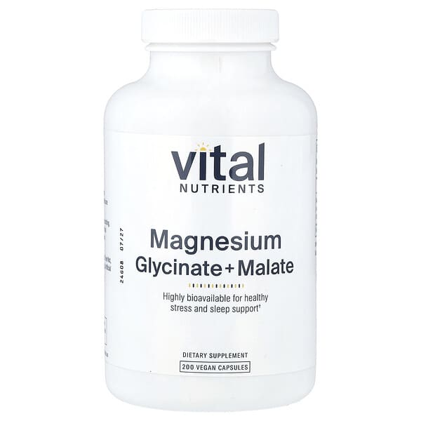 Vital Nutrients Magnesium, Glycinate + Malate, 200 Vegan Capsules (120 mg per Capsule)