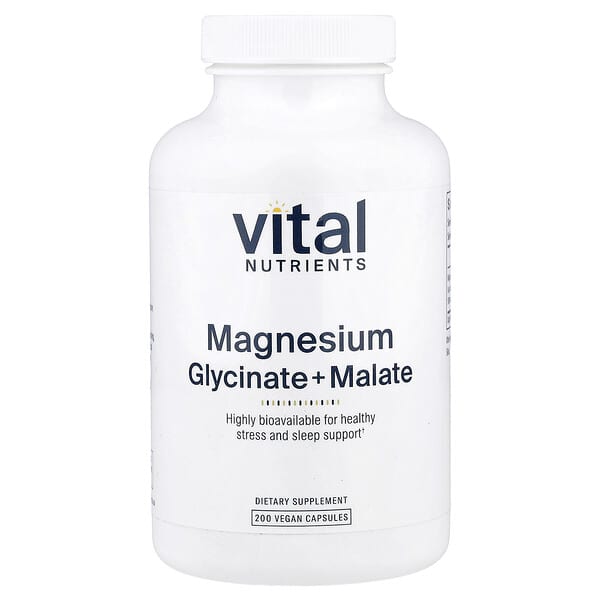 Vital Nutrients, Magnesium Glycinate + Malate, 200 Vegan Capsules (120 mg per Capsule) — product photo 1