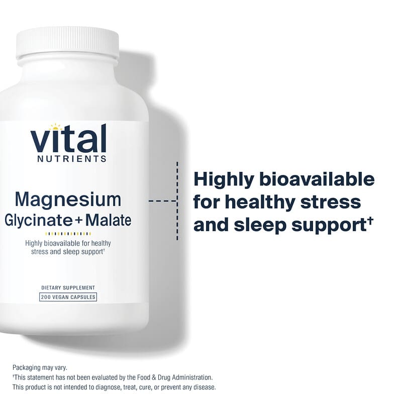 Glicinato y malato de magnesio, 200 mg, 200 cápsulas veganas (120