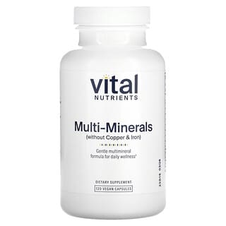 Vital Nutrients, Multiminerały (bez miedzi i żelaza), 120 kapsułek wegańskich