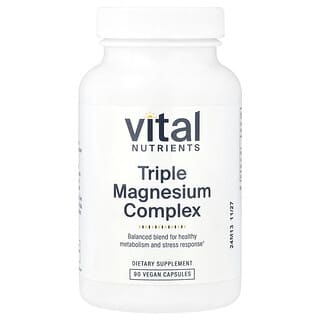 Vital Nutrients, Complejo de triple magnesio, 500 mg, 90 cápsulas veganas (250 mg por cápsula)