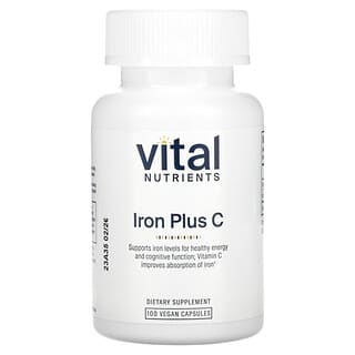 Vital Nutrients, Iron Plus C, 100 capsules véganes