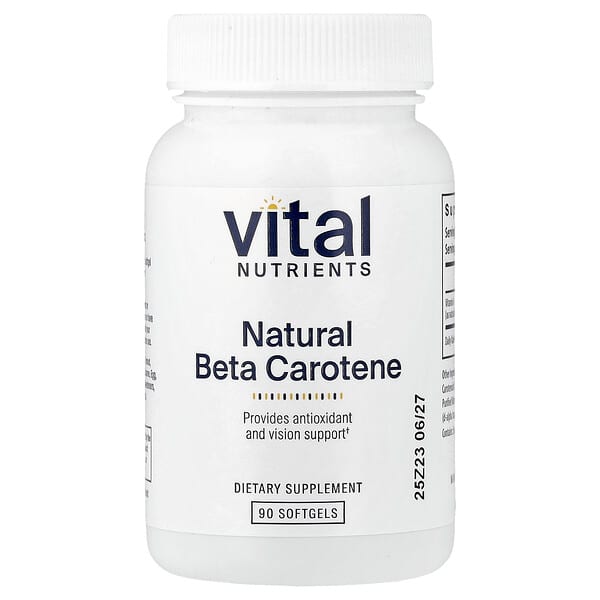 Vital Nutrients, Bêta-carotène naturel, 90 capsules à enveloppe molle (7500 µg d'EAR par capsule à enveloppe molle)