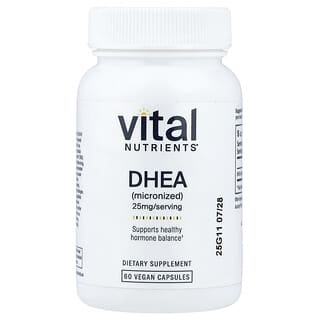 Vital Nutrients, DHEA（デヒドロエピアンドロステロン）（微粉化）、25mg、ヴィーガンカプセル60粒