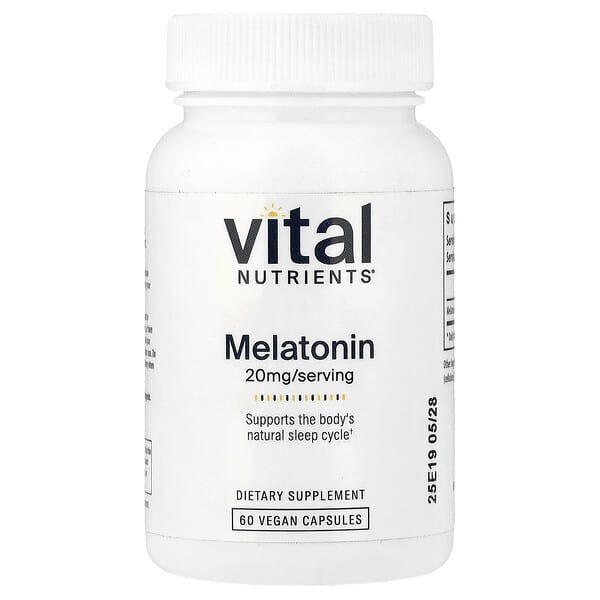 Vital Nutrients, 멜라토닌, 20mg, 베지 캡슐 60정