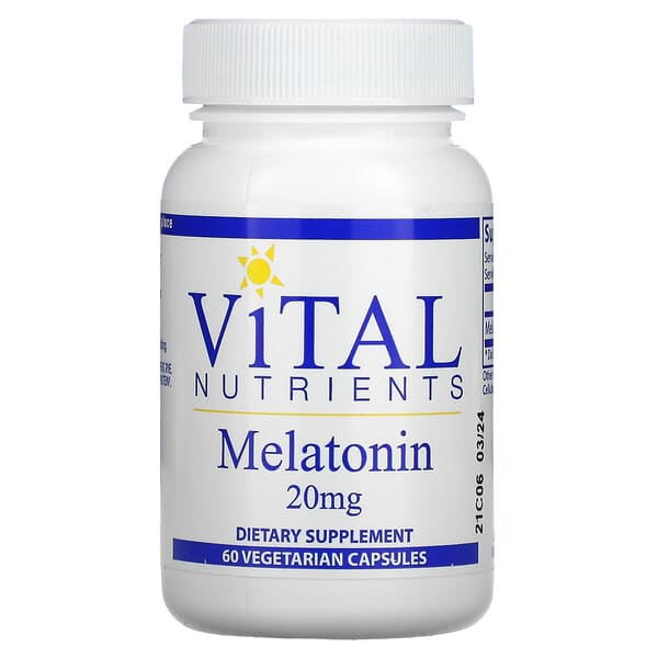 Vital Nutrients, Мелатонин, 20 мг, 60 вегетарианских капсул
