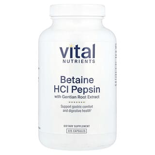 Vital Nutrients, Betaína HCl, Pepsina, Extrato da Raiz de Genciana, 225 Cápsulas