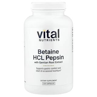 Vital Nutrients, бетаин гидрохлорид пепсин с экстрактом корня горечавки, 225 капсул