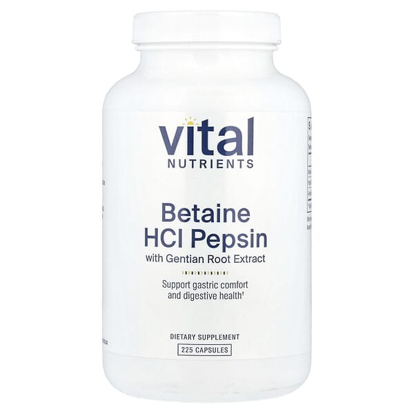 Vital Nutrients, 鹽酸甜菜鹼，胃蛋白酶，龍膽根提取物，225 粒膠囊