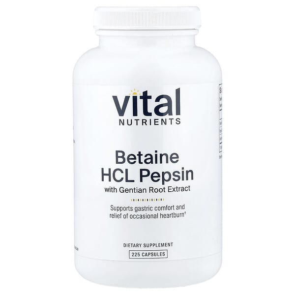 Vital Nutrients, 베타인 HCl 펩신, 용담 뿌리 추출물 함유, 캡슐 225정