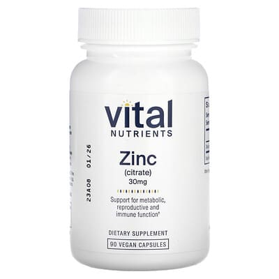 Vital Nutrients, Zinc Citrate, 30 mg, 90 Vegan Capsules