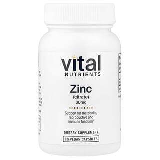 Vital Nutrients, Zink (Citrate), 30 mg, 90 Kapsul Vegan