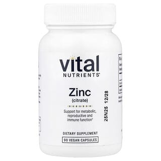 Vital Nutrients, Цинк (цитрат), 30 мг, 90 веганских капсул