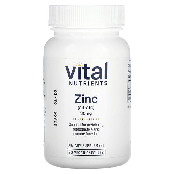 Vital Nutrients, Zinc (Citrate), 30 mg, 90 Vegan Capsules