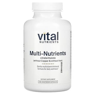 Vital Nutrients, Citrato / Malato Multinutrientes (sem Cobre e Sem Ferro), 180 Cápsulas Vegetarianas