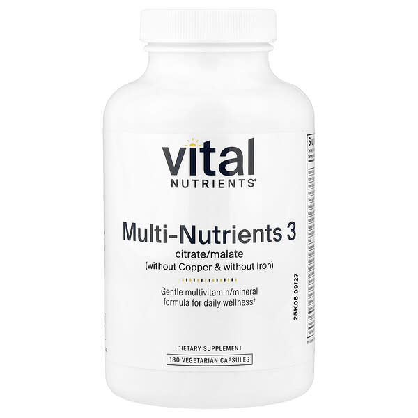 Vital Nutrients, Citrato/malato multinutriente (senza rame e senza ferro), 180 capsule vegetariane