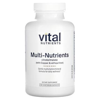 Vital Nutrients, Citrato / Malato Multinutrientes (com Tanoeiro e sem Ferro), 180 Cápsulas Vegetarianas